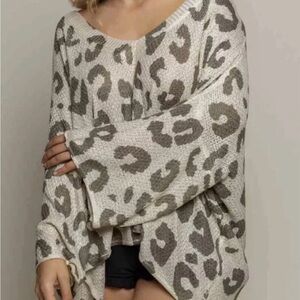 POL Leopard Print Oversized Sweater